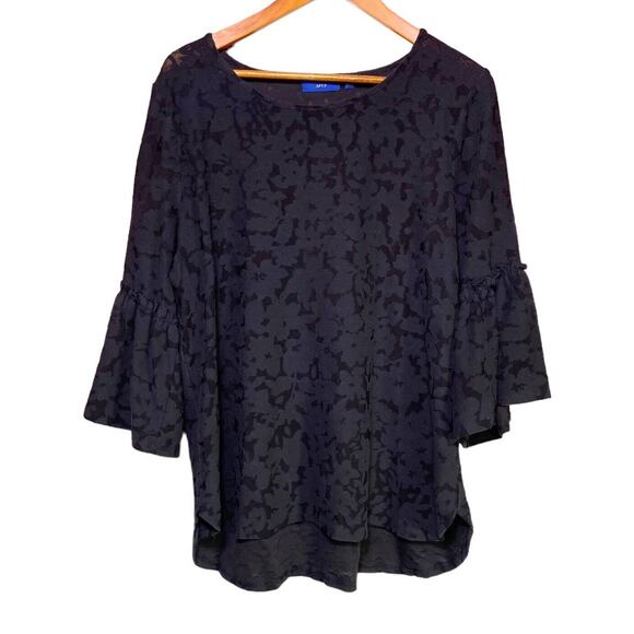 Apt 9 Women Black Blouse Top Size XL Bell 3/4 Sleeve Floral Stretch - Picture 4 of 11